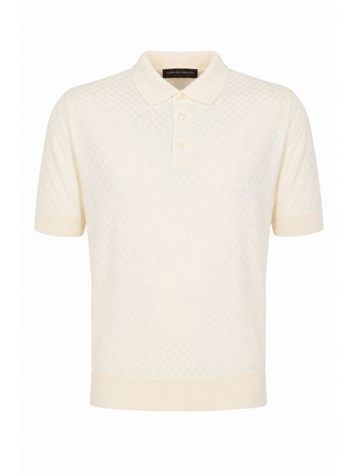 Polo in cotone tramato a quadretti Latte FILIPPO DE LAURENTIIS | PL1MC CR14Q020